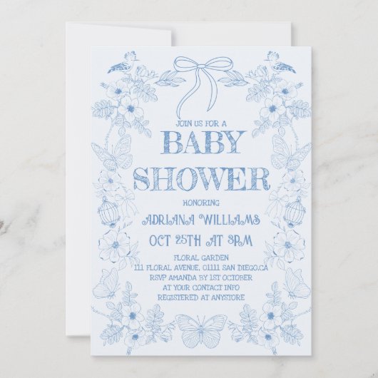 Lichtblauw Toile Bow Boy Baby shower Kaart (Voorkant)