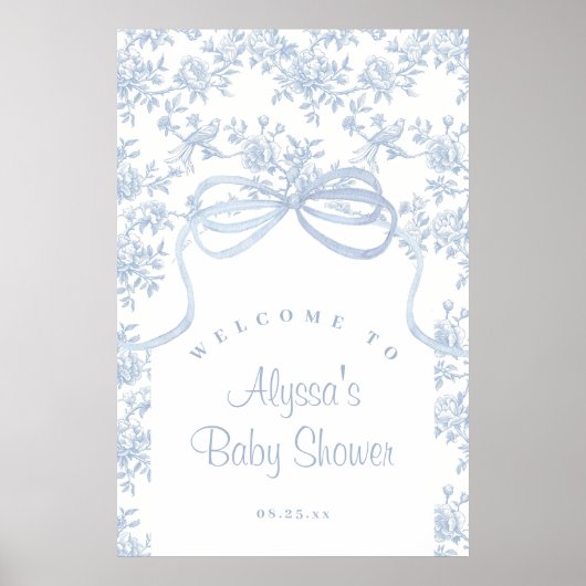 Lichtblauw Toile en Bow Baby shower Welkom Poster (Voorkant)