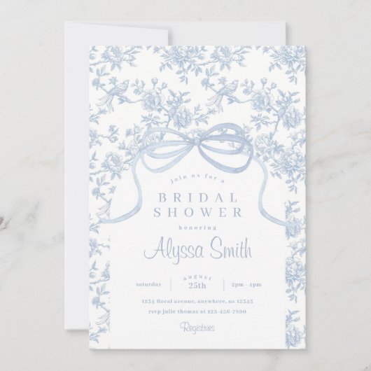 Lichtblauw Toile en Bow Vrijgezellenfeest Kaart (Voorkant)