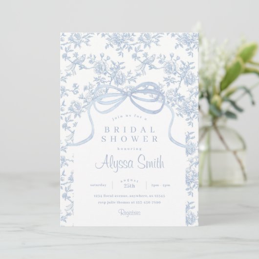 Lichtblauw Toile en Bow Vrijgezellenfeest Kaart (Staand voorkant)