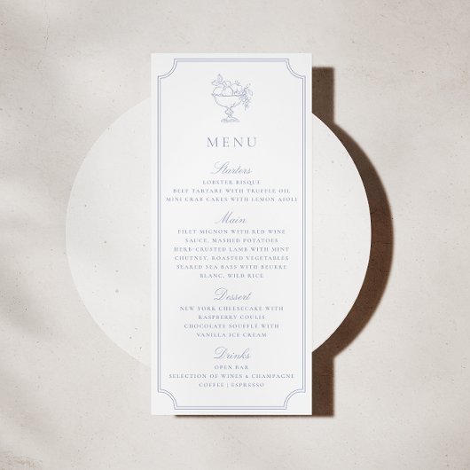 Lichtblauw Trouwnmenu met Dubbele Frame Kaart