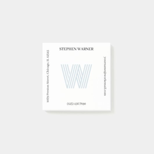 Lichtblauw Typografie Monogram Naam Adres Post-it® Notes (Voorkant)