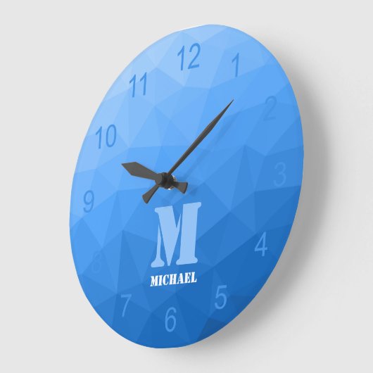 Lichtblauw verloop Geometrie Mesh Patroon Monogram Grote Klok (Hoek)