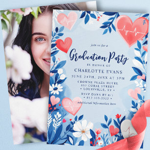 Lichtblauw verpleegsterhart bloemengraduatie foto kaart
