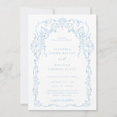 Lichtblauw Victoriaans Lijst bruiloft Kaart (Voorkant)