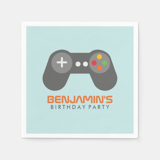 Lichtblauw Videospelcontroller Verjaardag Servet (Voorkant)