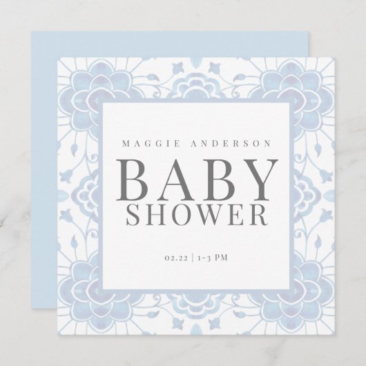 Lichtblauw vierkant Baby shower Kaart (Voorkant / Achterkant)