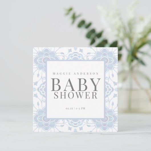 Lichtblauw vierkant Baby shower Kaart (Staand voorkant)