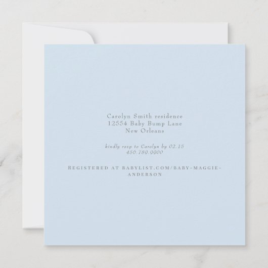 Lichtblauw vierkant Baby shower Kaart (Achterkant)