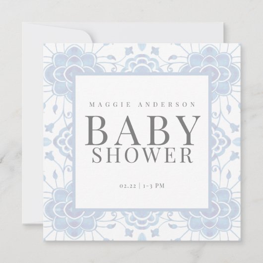 Lichtblauw vierkant Baby shower Kaart (Voorkant)