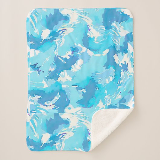 Lichtblauw vloeibaar abstract patroon en wit sherpa deken (Voorkant)
