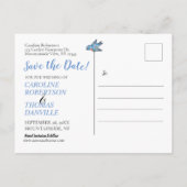 Lichtblauw Vogel Bloemen Foto Bruiloft Opslaan Dat Aankondigingskaart (Achterkant)