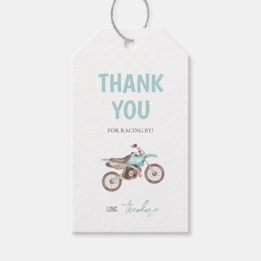 Lichtblauw vuilnis motorfiets verjaardag cadeau la cadeaulabel (Voorkant)