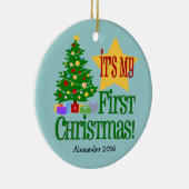 Lichtblauw w/Tree Baby's eerste kerst Ornament (Rechts)