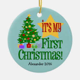 Lichtblauw w/Tree Baby's eerste kerst Ornament