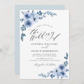 Lichtblauw Watercolor Bloemen bruiloft uitnodiging (Voorkant / Achterkant)