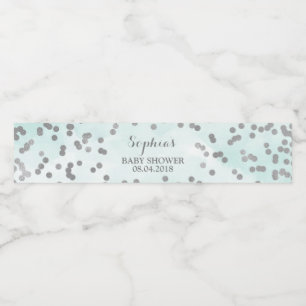 Lichtblauw Waterverf Zilver Confetti Baby shower Waterfles Etiket