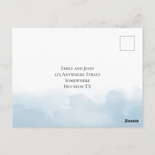 Lichtblauw Waterverven Script Bruiloft RSVP Briefkaart (Achterkant)