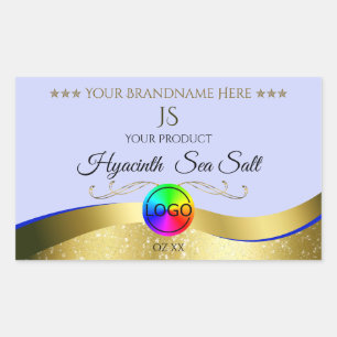 Lichtblauw Wavy Gold Logo Monogram Productlabel Rechthoekige Sticker