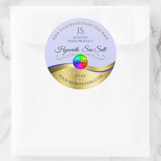 Lichtblauw Wavy Gold Logo Monogram Productlabel Ronde Sticker (Tas)