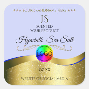 Lichtblauw Wavy Gold Logo Monogram Productlabel Vierkante Sticker