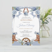 Lichtblauw Western Charra Quinceanera Uitnodiging (Staand voorkant)