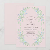 Lichtblauw Whimsical Bloemendesign Bruiloft Kaart (Voorkant / Achterkant)