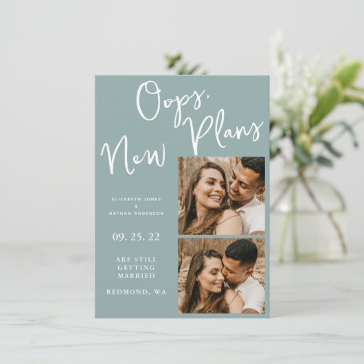 Lichtblauw Wijzig Datum Trouwfoto Uitstel Save The Date (Staand voorkant)