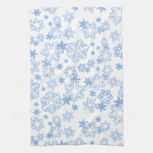 Lichtblauw winters sneeuwvlokpatroon theedoek