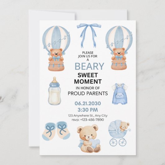 LICHTBLAUW WIT 5X7 BEER JONGENS BABYSUITE SAVE THE DATE (Voorkant)