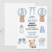 LICHTBLAUW WIT 5X7 BEER JONGENS BABYSUITE SAVE THE DATE (Voorkant / Achterkant)