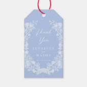 Lichtblauw wit bloemenboho bruiloft dank u cadeaulabel (Voorkant)