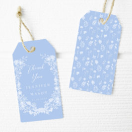 Lichtblauw wit bloemenboho bruiloft dank u cadeaulabel