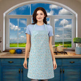 Lichtblauw wit bloemmotief naam schort