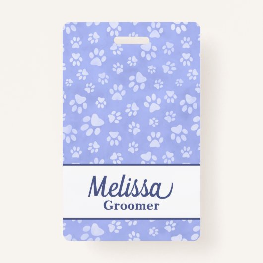 Lichtblauw & Wit Dierenpootafdruk Monogram Badge (Voorkant)