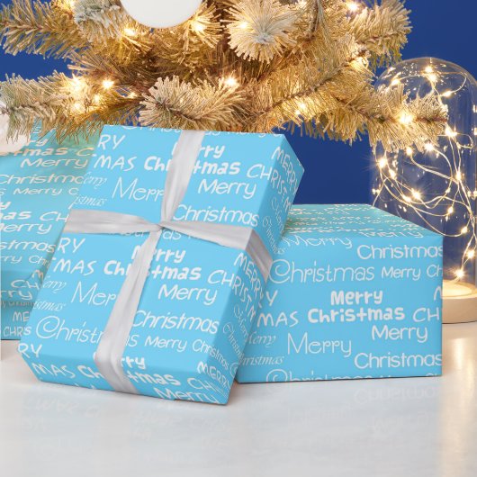 Lichtblauw & Wit Festief Vrolijk Kerstmis Cadeaupapier (Feestdagen)