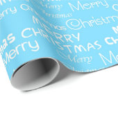 Lichtblauw & Wit Festief Vrolijk Kerstmis Cadeaupapier (Rol Hoek)