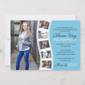 Lichtblauw & Wit Filmstrip 6 Foto Afstuderen Kaart (Voorkant)