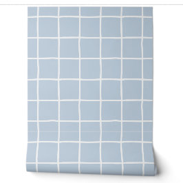 Lichtblauw Wit Geruit Scandinavisch Minimalistisch Behang