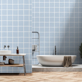 Lichtblauw Wit Geruit Scandinavisch Minimalistisch Behang
