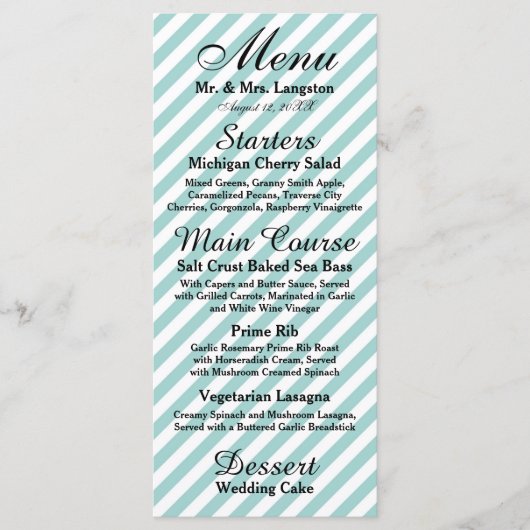 Lichtblauw Wit Gestreept - Ontvangstmenu Menu (Voorkant)