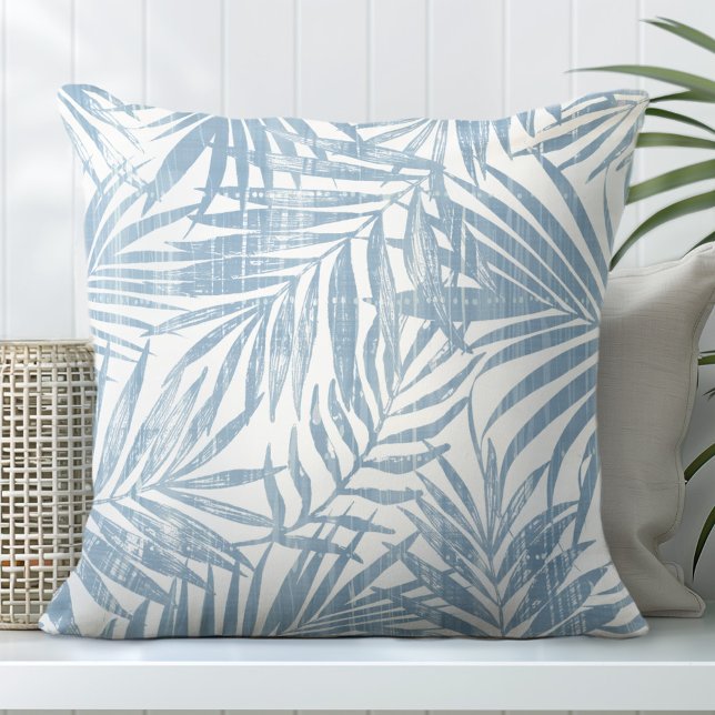 Lichtblauw & wit palmblad Sierkussen (Creator heeft geüpload)
