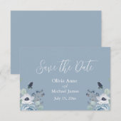 Lichtblauw & Witte Bloemachtige Save The Date (Voorkant / Achterkant)