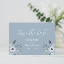 Lichtblauw & Witte Bloemen Save The Date