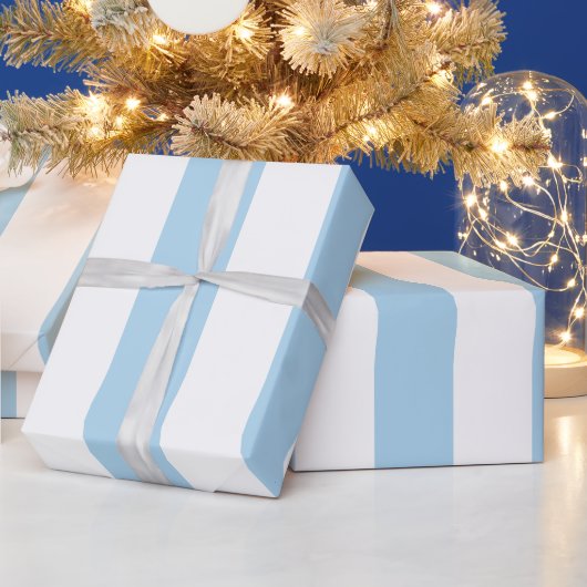Lichtblauw Witte Extra Grote Streep Patroon Cadeaupapier (Feestdagen)