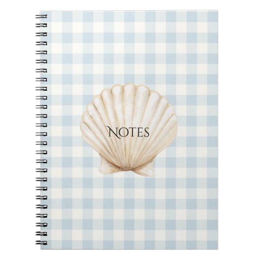 Lichtblauw Witte Geruite Strepen Schelp Notitieboek (Voorkant)