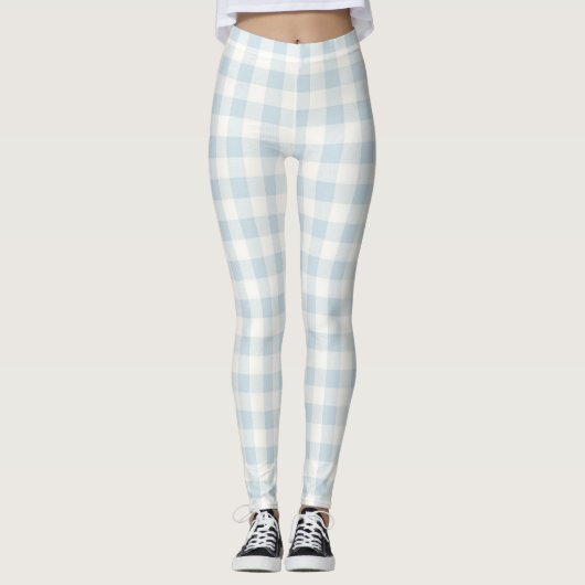 Lichtblauw Witte Schotse Strepen Leggings (Voorkant)