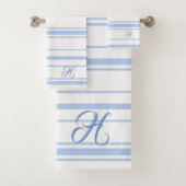 Lichtblauw & Witte Strepen Monogram Bad Handdoek (Insitu)