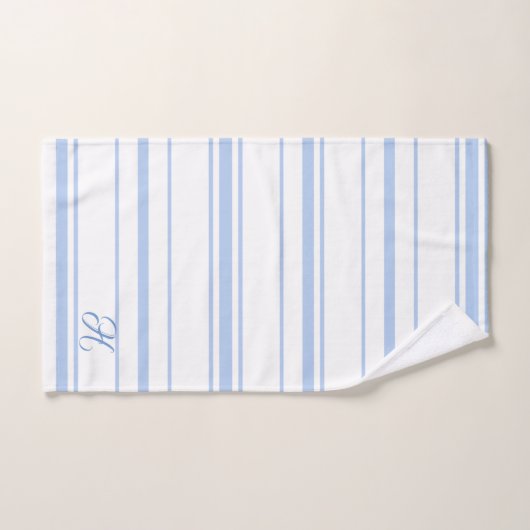 Lichtblauw & Witte Strepen Monogram Bad Handdoek (Handdoek)