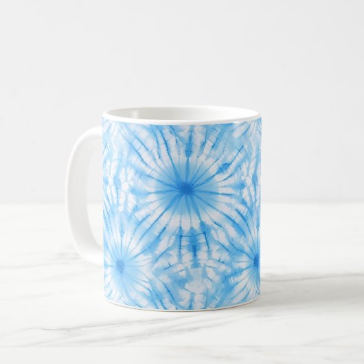 Lichtblauw Witte Tie Dye Koffiemok (Voorkant links)